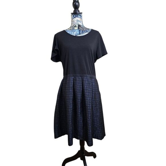 Isaac Mizrahi Live! Scoop Neck Cotton Tee Jacquard Black Blue Dress XL - Picture 1 of 9